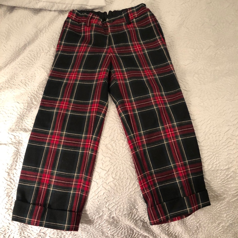 Plaid holiday pants.